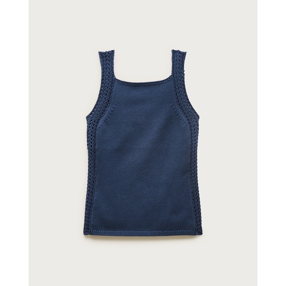 J.Crew Navy Crochet Trim Sweater Tank Top CT950 Women's XS Cotton Knit NWOT